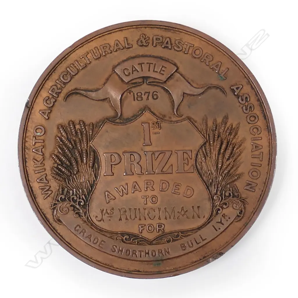 Anton Teutenberg Waikato A & P bronze medal 1876, Image 1++